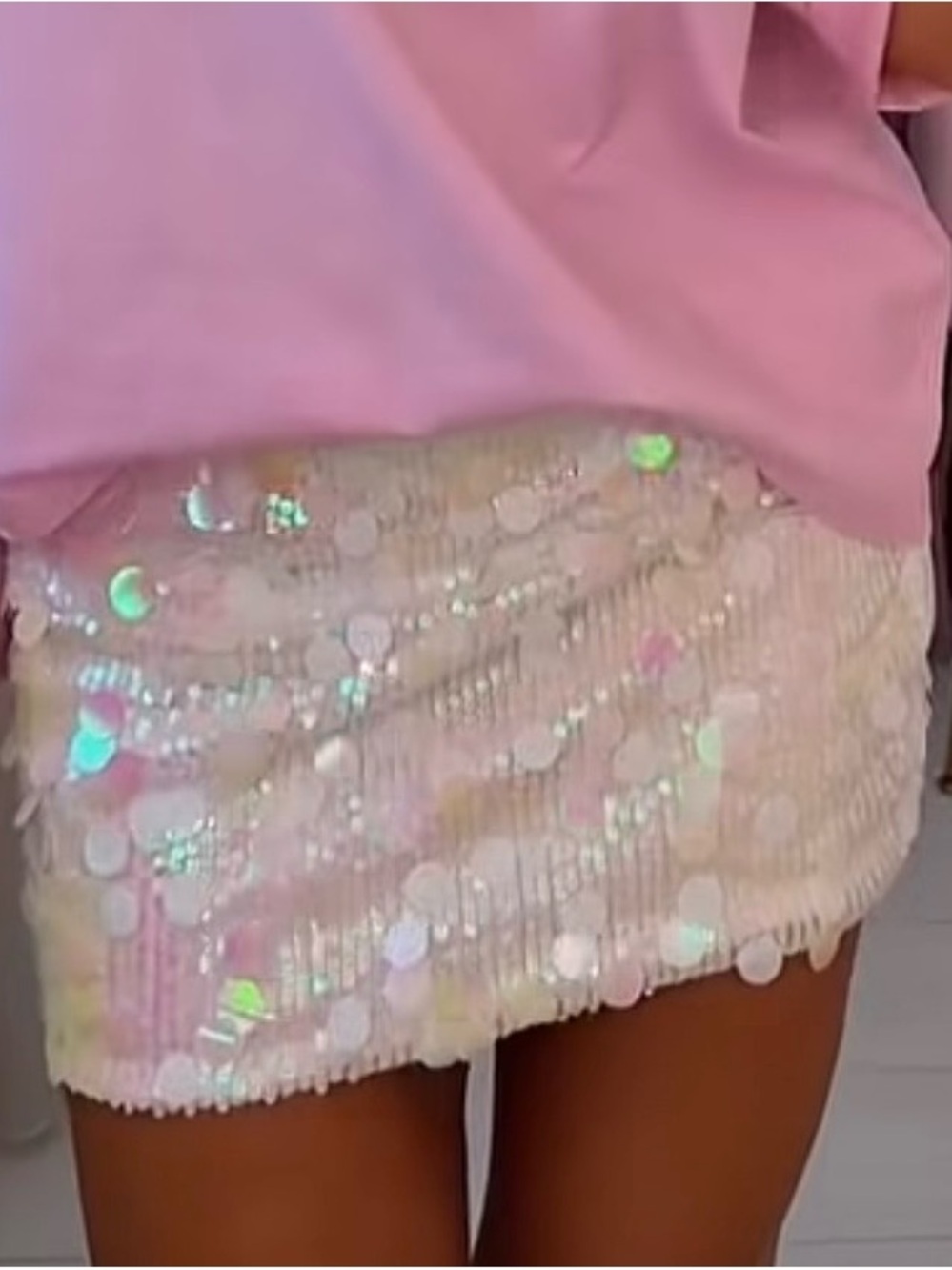 Iridescent Sequin Mini Skirt - Pink